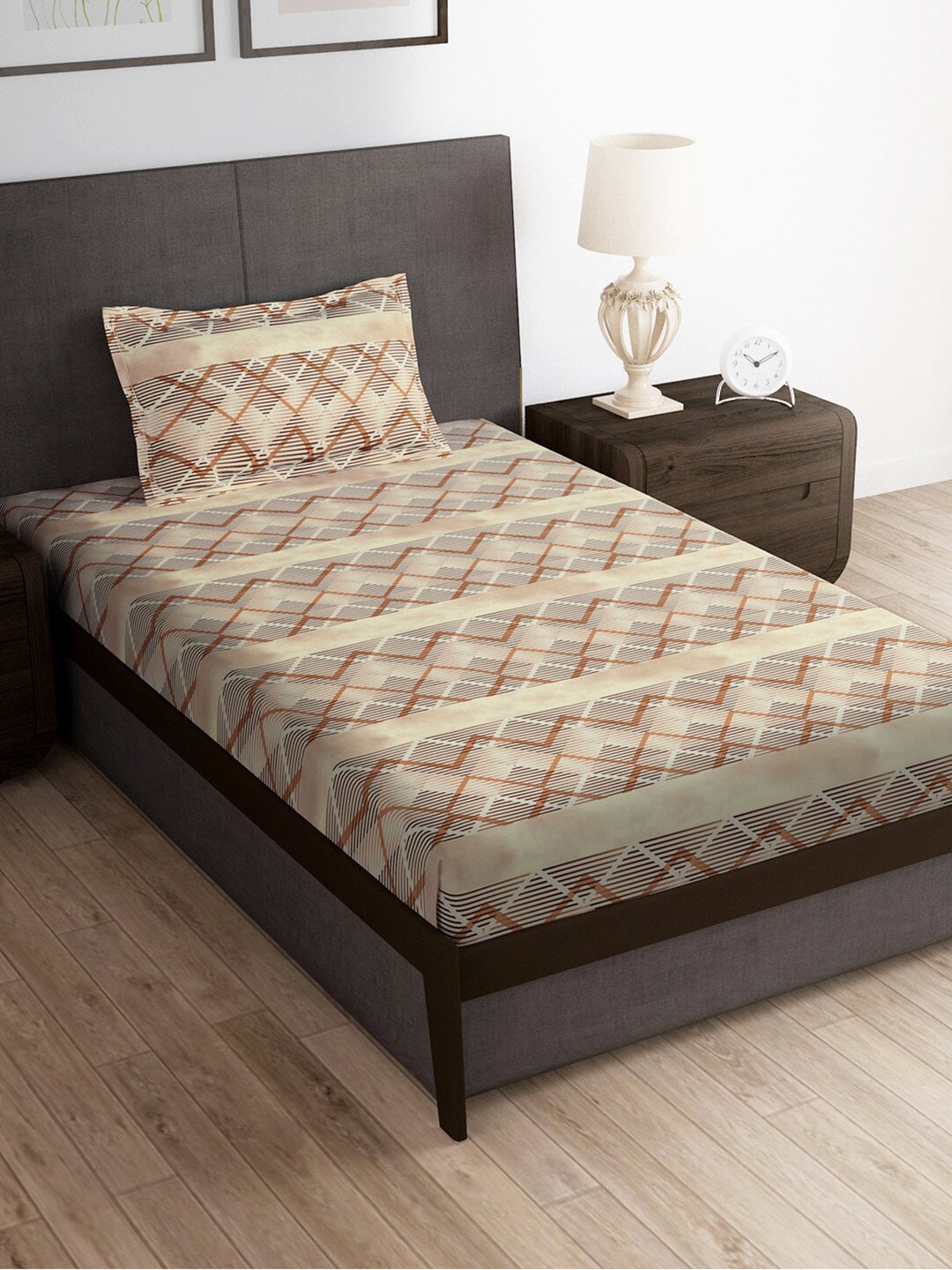Story@home Brown & White Striped Microfiber 180 TC Bedsheet With Pillow Cover - Distacart