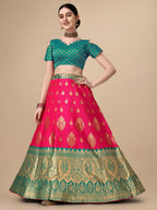 Lorenvalley Fashion Pink Brocade Fabric Lehenga & Unstitched Blouse With Dupatta