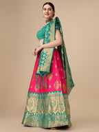 Lorenvalley Fashion Pink Brocade Fabric Lehenga & Unstitched Blouse With Dupatta
