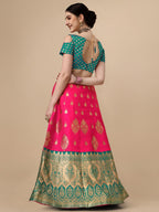 Lorenvalley Fashion Pink Brocade Fabric Lehenga & Unstitched Blouse With Dupatta