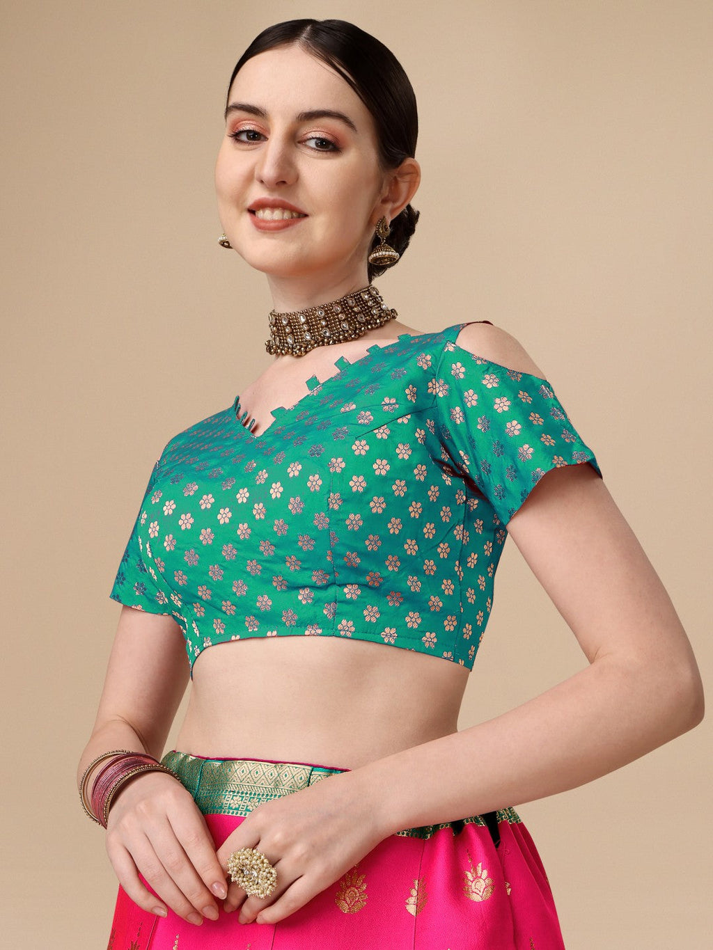 Lorenvalley Fashion Pink Brocade Fabric Lehenga & Unstitched Blouse With Dupatta