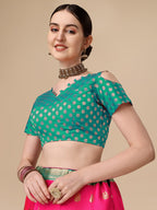 Lorenvalley Fashion Pink Brocade Fabric Lehenga & Unstitched Blouse With Dupatta