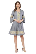 PAVONINE Grey Color Rayon Fabric Printed Short Midi For Girls - Distacart