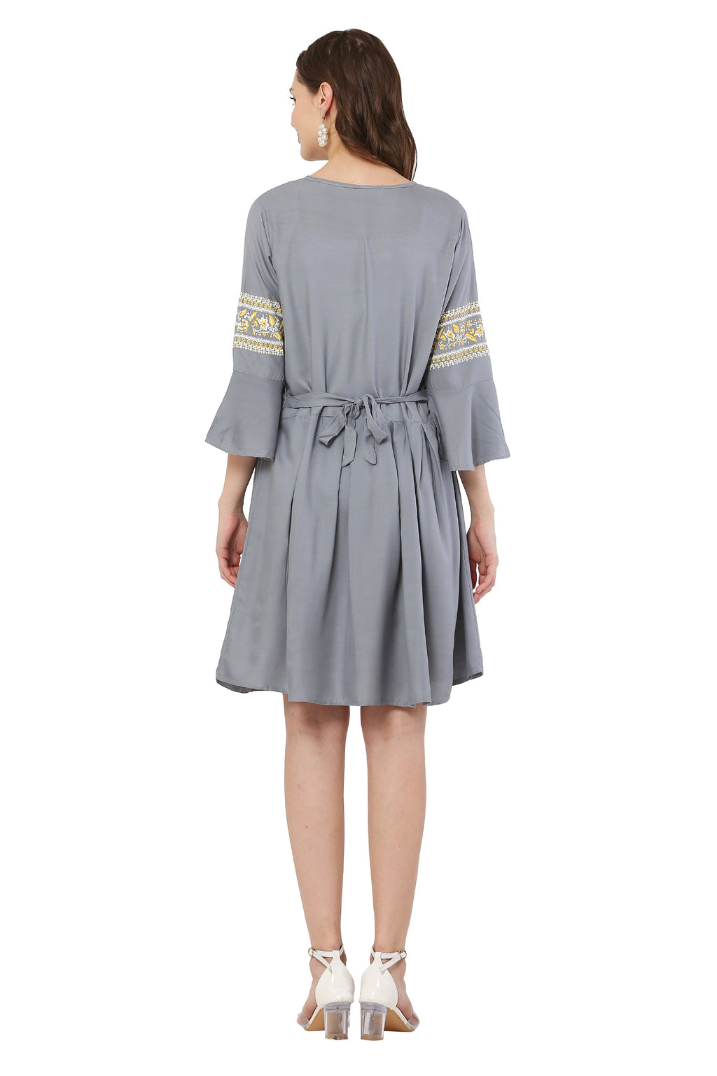 PAVONINE Grey Color Rayon Fabric Printed Short Midi For Girls - Distacart