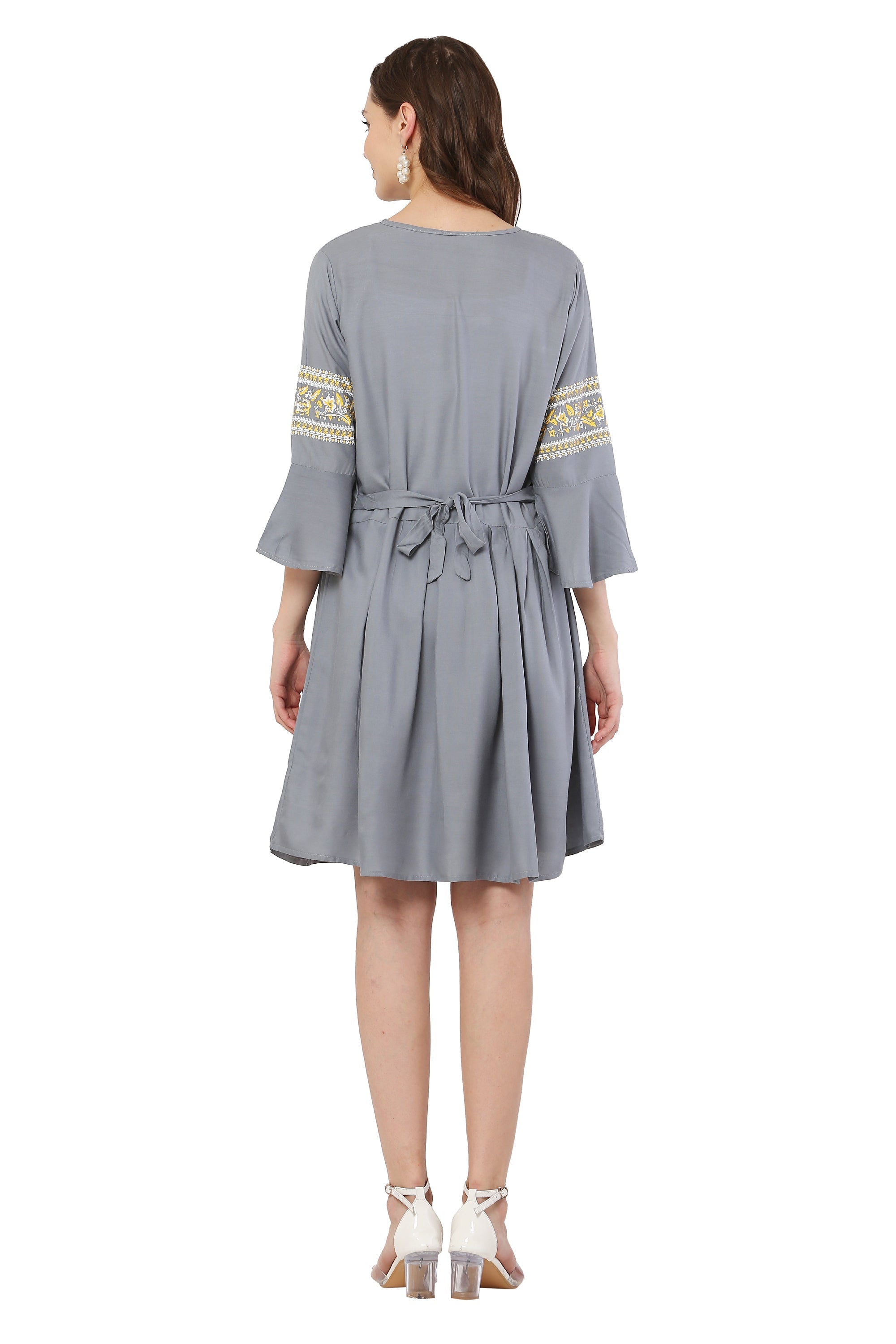PAVONINE Grey Color Rayon Fabric Printed Short Midi For Girls - Distacart