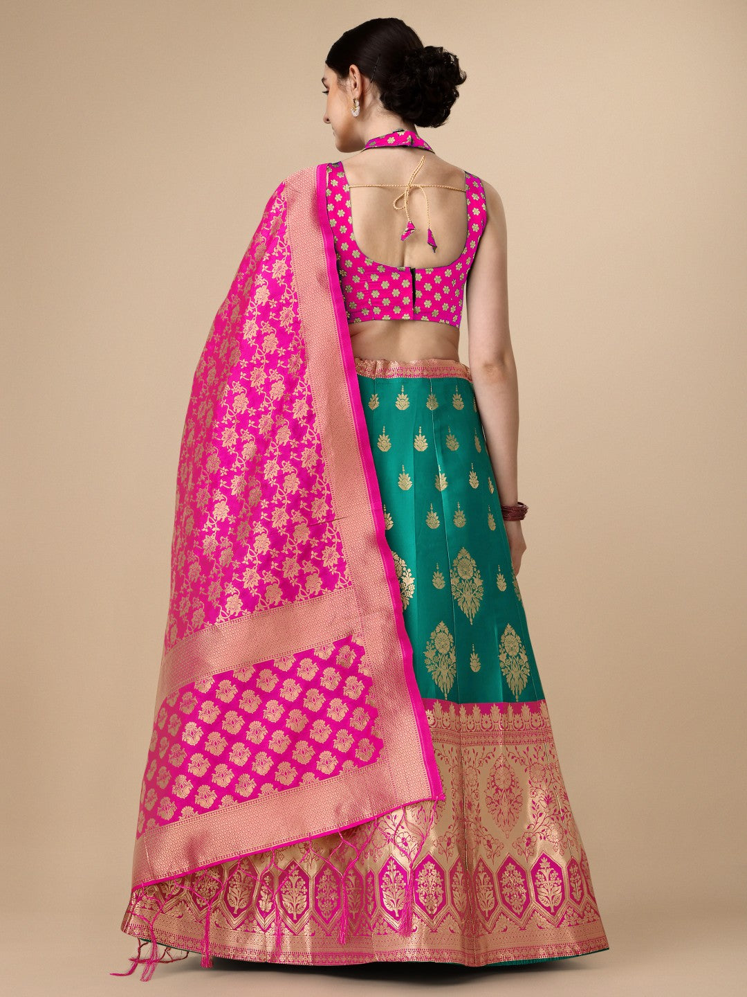 Lorenvalley Fashion Rama Brocade Fabric Lehenga & Unstitched Blouse With Dupatta