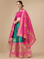 Lorenvalley Fashion Rama Brocade Fabric Lehenga & Unstitched Blouse With Dupatta