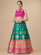 Lorenvalley Fashion Rama Brocade Fabric Lehenga & Unstitched Blouse With Dupatta