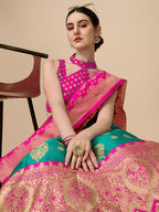 Lorenvalley Fashion Rama Brocade Fabric Lehenga & Unstitched Blouse With Dupatta