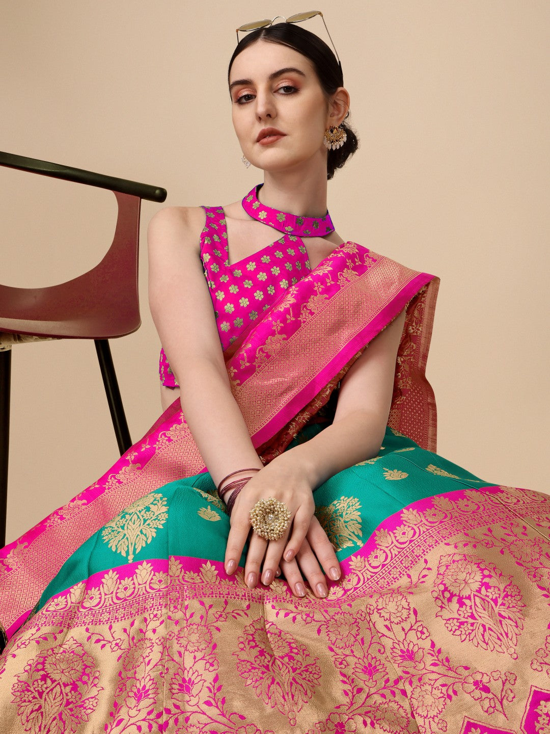 Lorenvalley Fashion Rama Brocade Fabric Lehenga & Unstitched Blouse With Dupatta