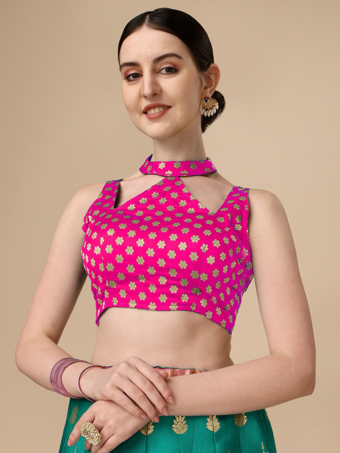 Lorenvalley Fashion Rama Brocade Fabric Lehenga & Unstitched Blouse With Dupatta