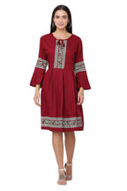 PAVONINE Maroon Color Rayon Fabric Printed Short Midi For Girls - Distacart