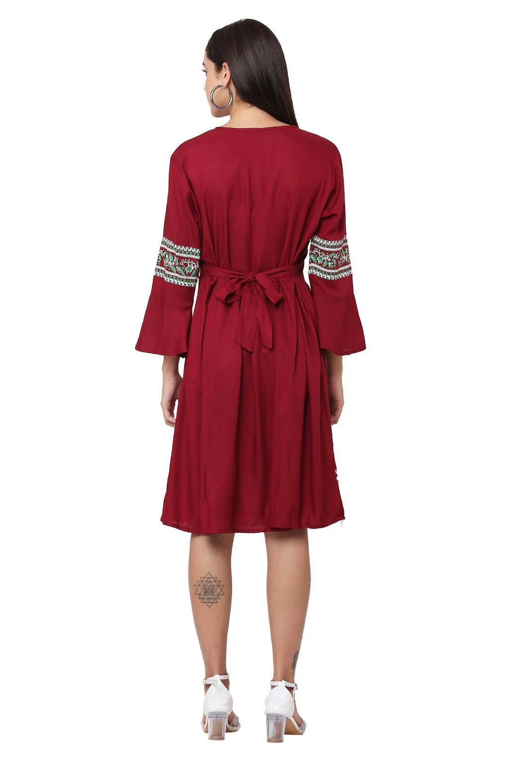 PAVONINE Maroon Color Rayon Fabric Printed Short Midi For Girls - Distacart
