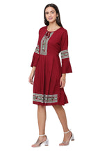 PAVONINE Maroon Color Rayon Fabric Printed Short Midi For Girls - Distacart