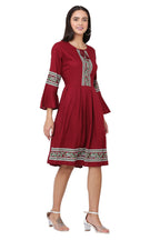 PAVONINE Maroon Color Rayon Fabric Printed Short Midi For Girls - Distacart