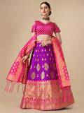 Lorenvalley Fashion Purple Brocade Fabric Lehenga & Unstitched Blouse With Dupatta