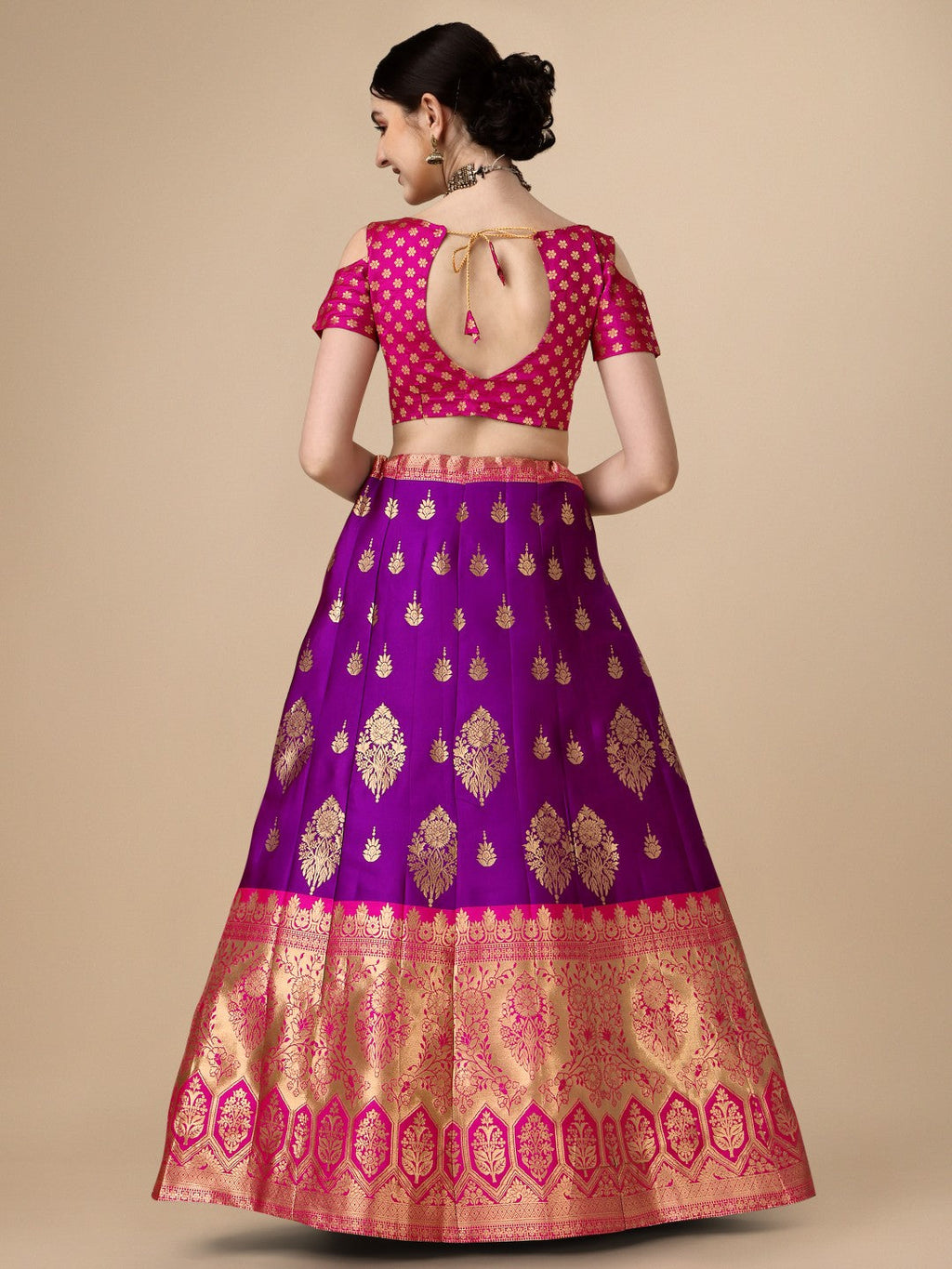 Lorenvalley Fashion Purple Brocade Fabric Lehenga & Unstitched Blouse With Dupatta