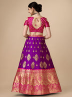 Lorenvalley Fashion Purple Brocade Fabric Lehenga & Unstitched Blouse With Dupatta