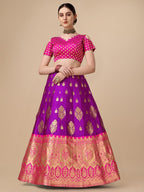 Lorenvalley Fashion Purple Brocade Fabric Lehenga & Unstitched Blouse With Dupatta