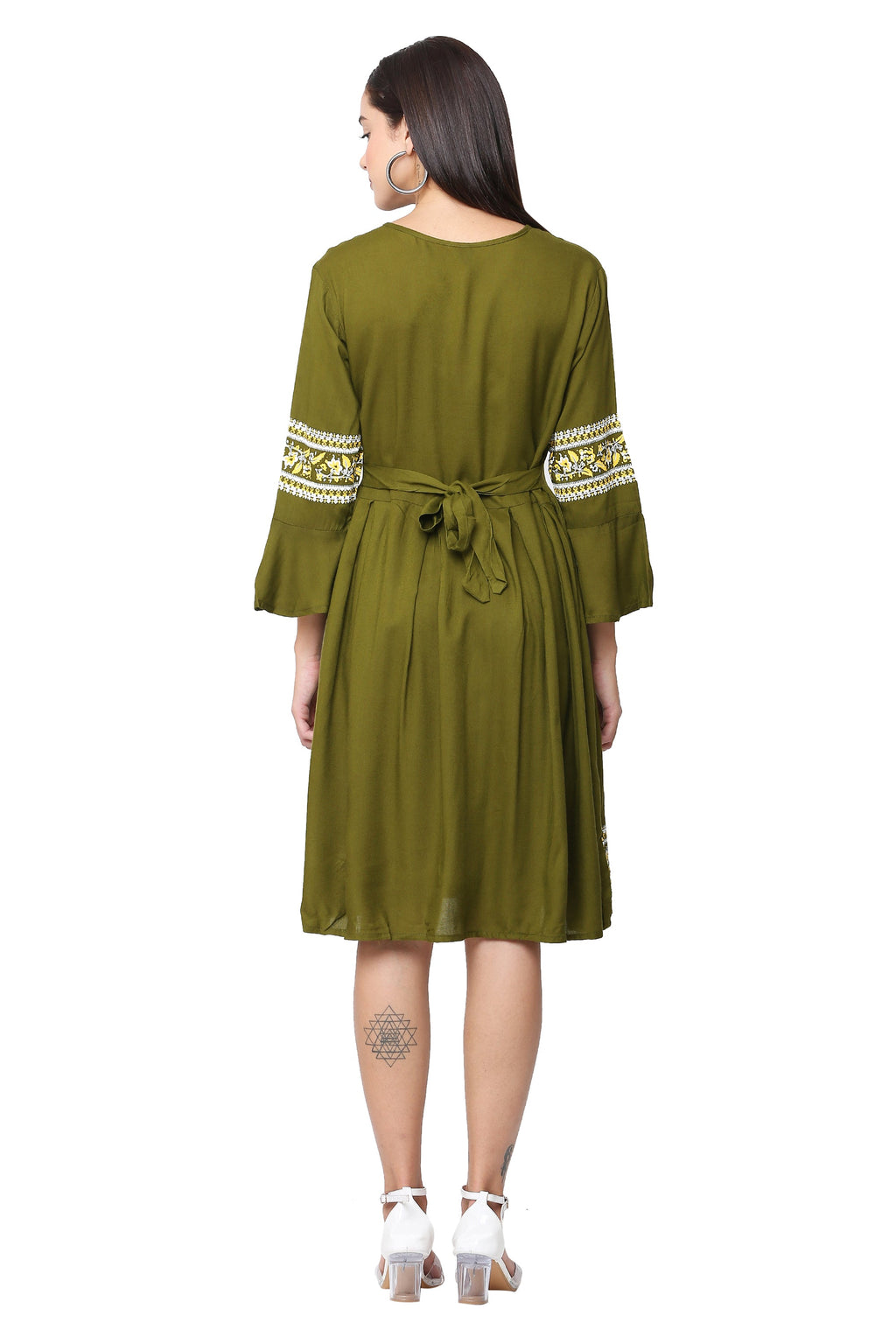 PAVONINE Mehandi Green Color Rayon Fabric Printed Short Midi For Girls - Distacart
