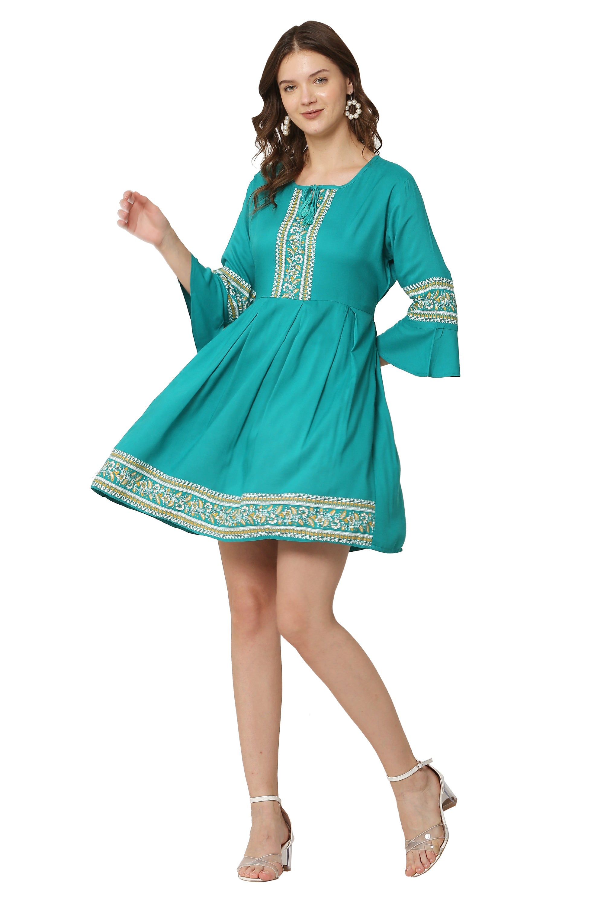 PAVONINE Rama Color Rayon Fabric Printed Short Midi For Girls - Distacart