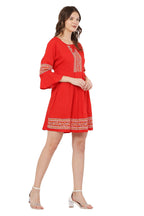 PAVONINE Red Color Rayon Fabric Printed Short Midi For Girls - Distacart