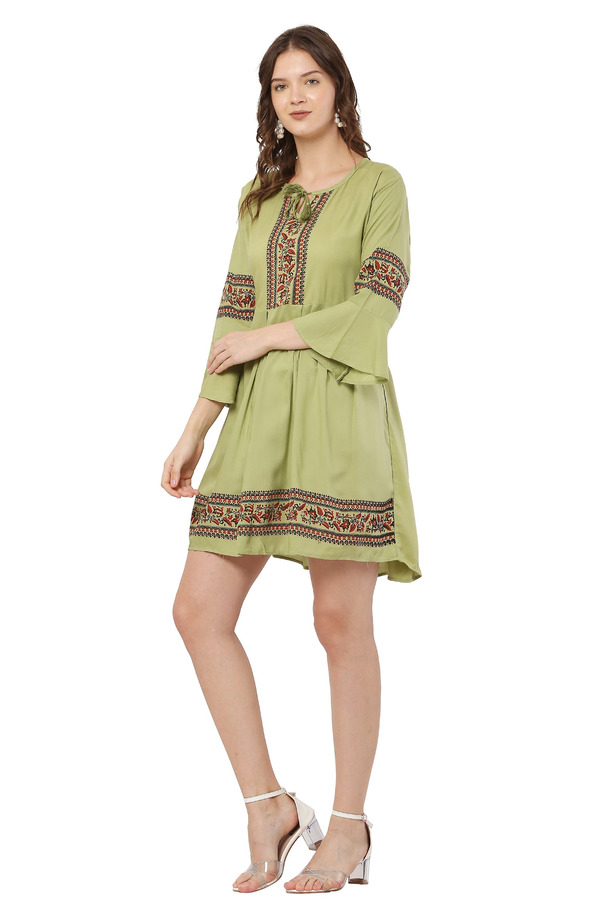 PAVONINE Pista Color Rayon Fabric Printed Short Midi For Girls - Distacart