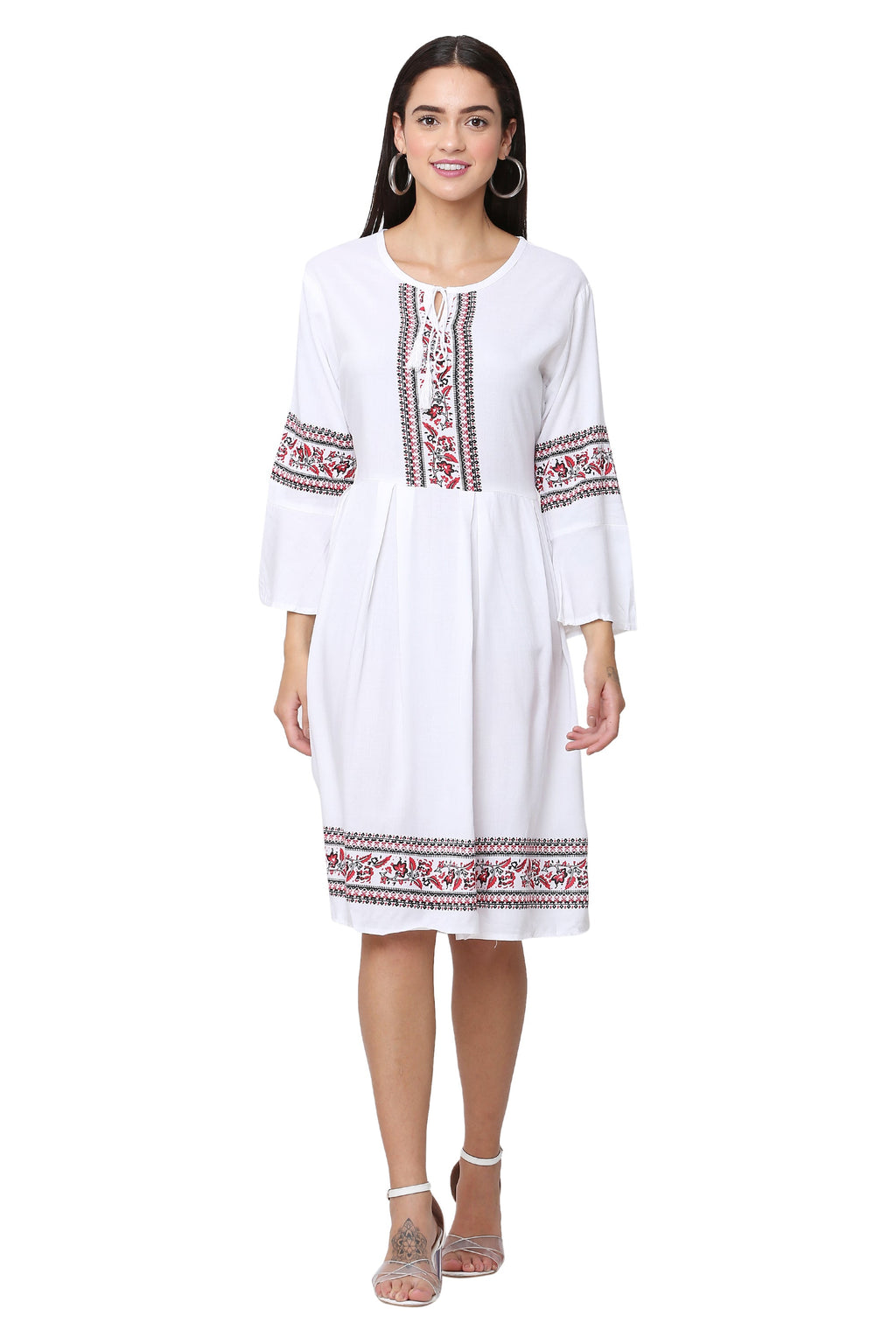 PAVONINE White Color Rayon Fabric Printed Short Midi For Girls - Distacart