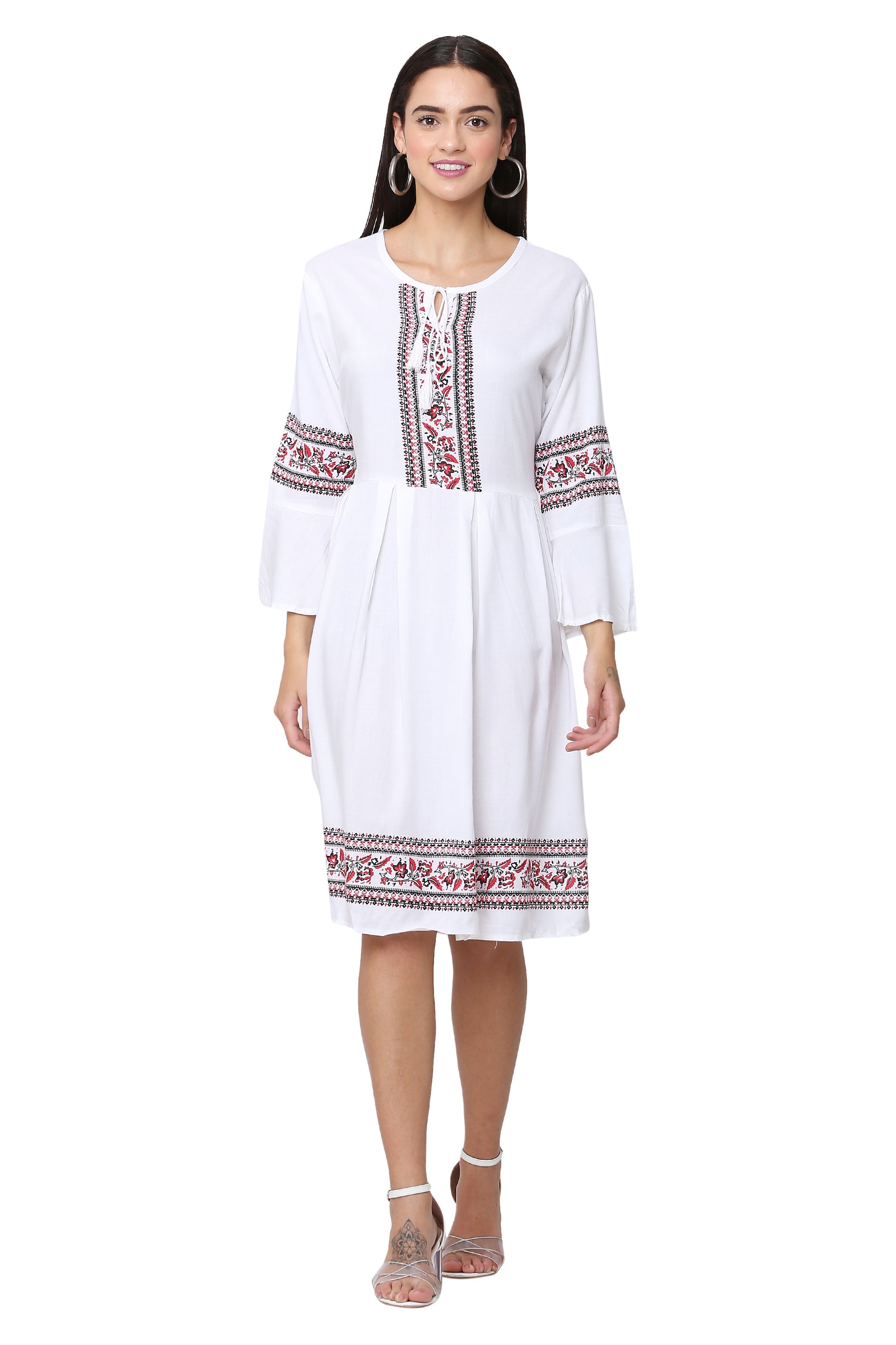 PAVONINE White Color Rayon Fabric Printed Short Midi For Girls - Distacart
