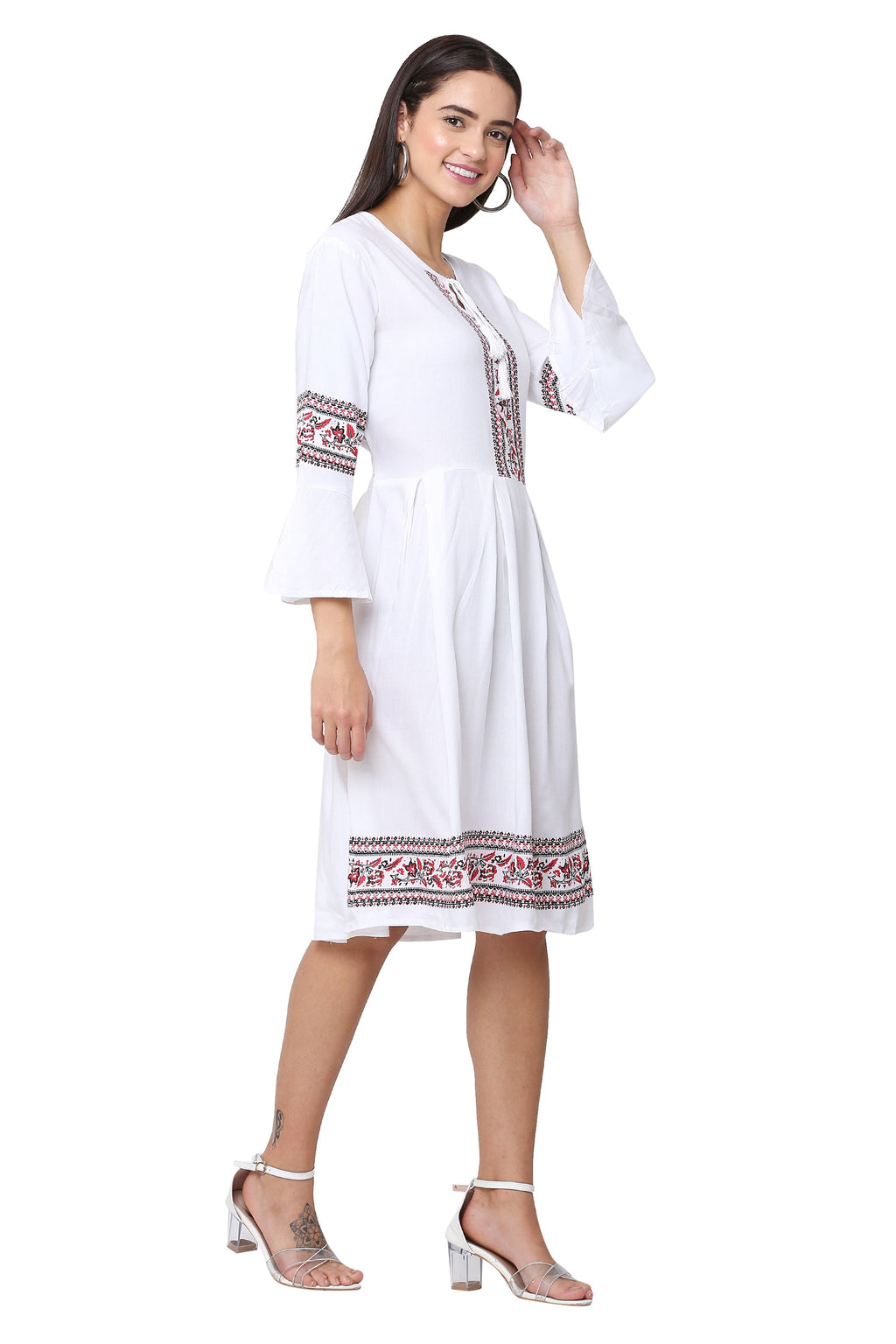 PAVONINE White Color Rayon Fabric Printed Short Midi For Girls - Distacart