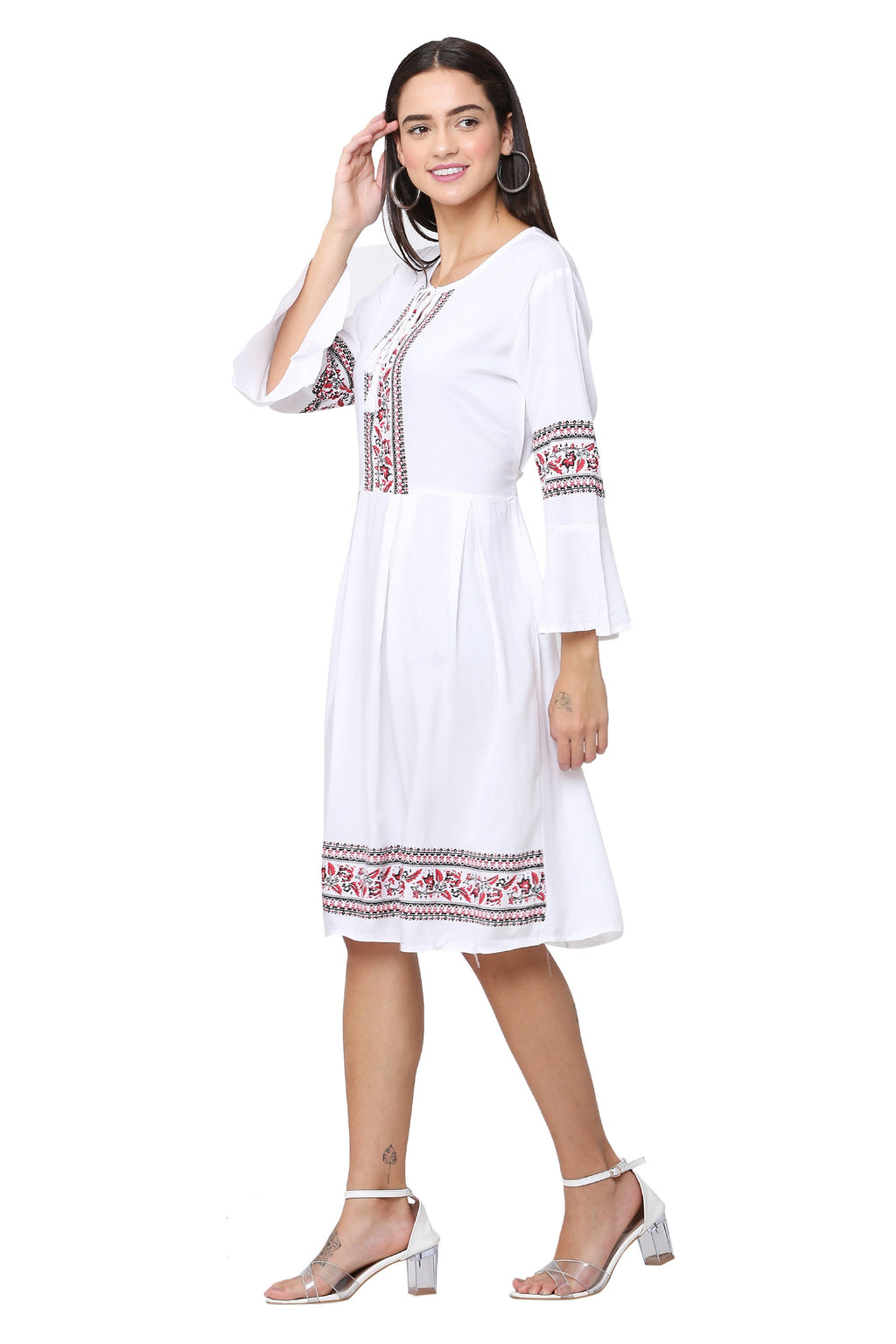 PAVONINE White Color Rayon Fabric Printed Short Midi For Girls - Distacart