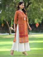Juniper Women's Mustard Chiffon Printed Straight Kurta - Distacart