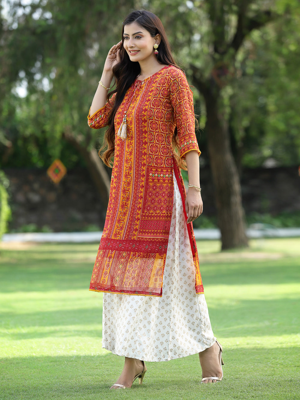 Juniper Women's Mustard Chiffon Printed Straight Kurta - Distacart