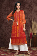 Juniper Women's Mustard Chiffon Printed Straight Kurta - Distacart
