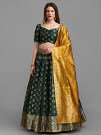 Lorenvalley Fashion Green Brocade Fabric Lehenga & Unstitched Blouse With Dupatta