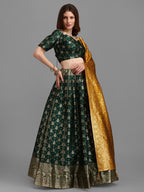 Lorenvalley Fashion Green Brocade Fabric Lehenga & Unstitched Blouse With Dupatta