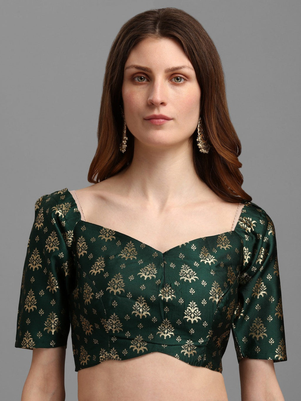 Lorenvalley Fashion Green Brocade Fabric Lehenga & Unstitched Blouse With Dupatta