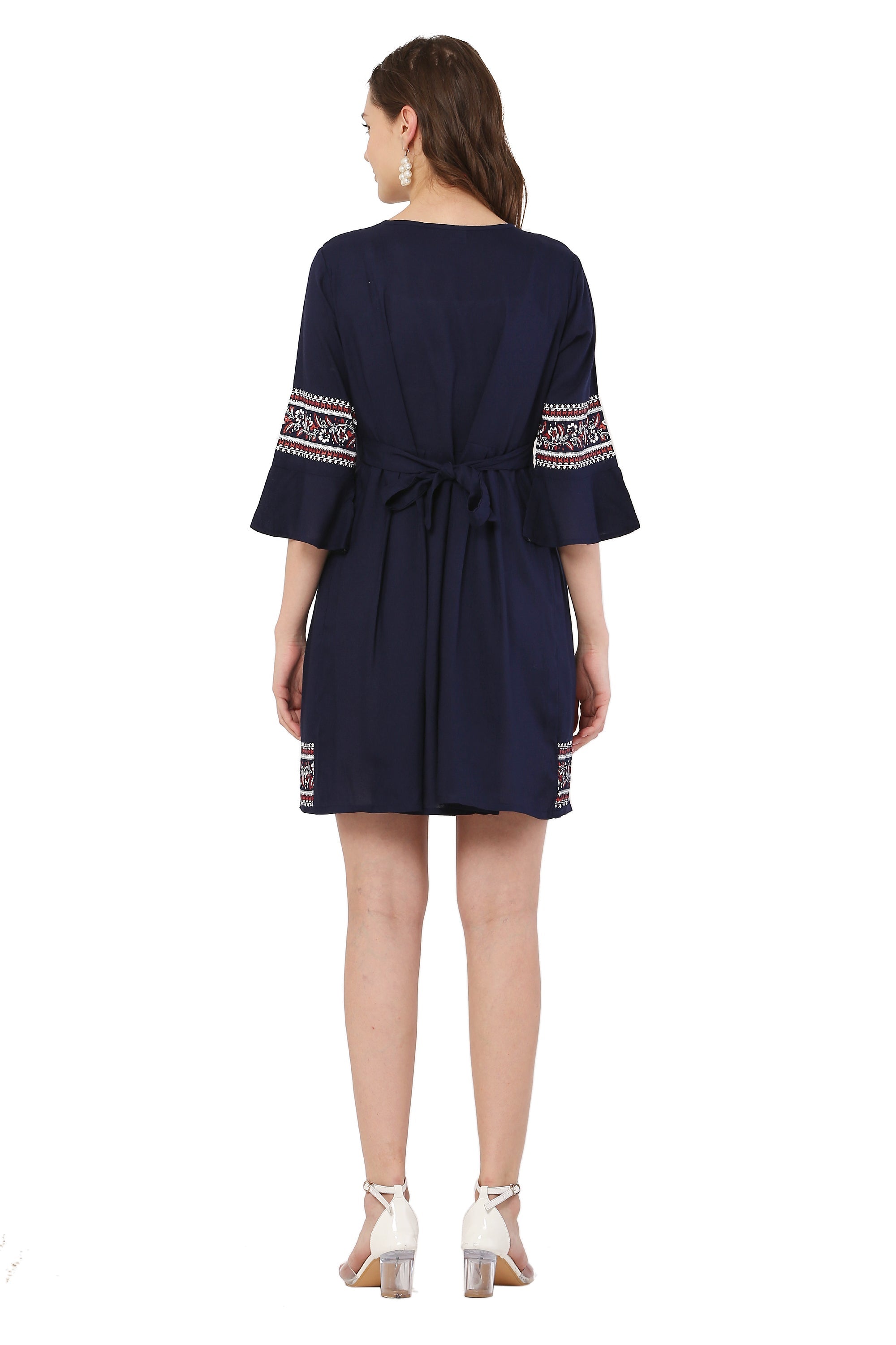 PAVONINE Navy Blue Color Rayon Fabric Printed Short Midi For Girls - Distacart