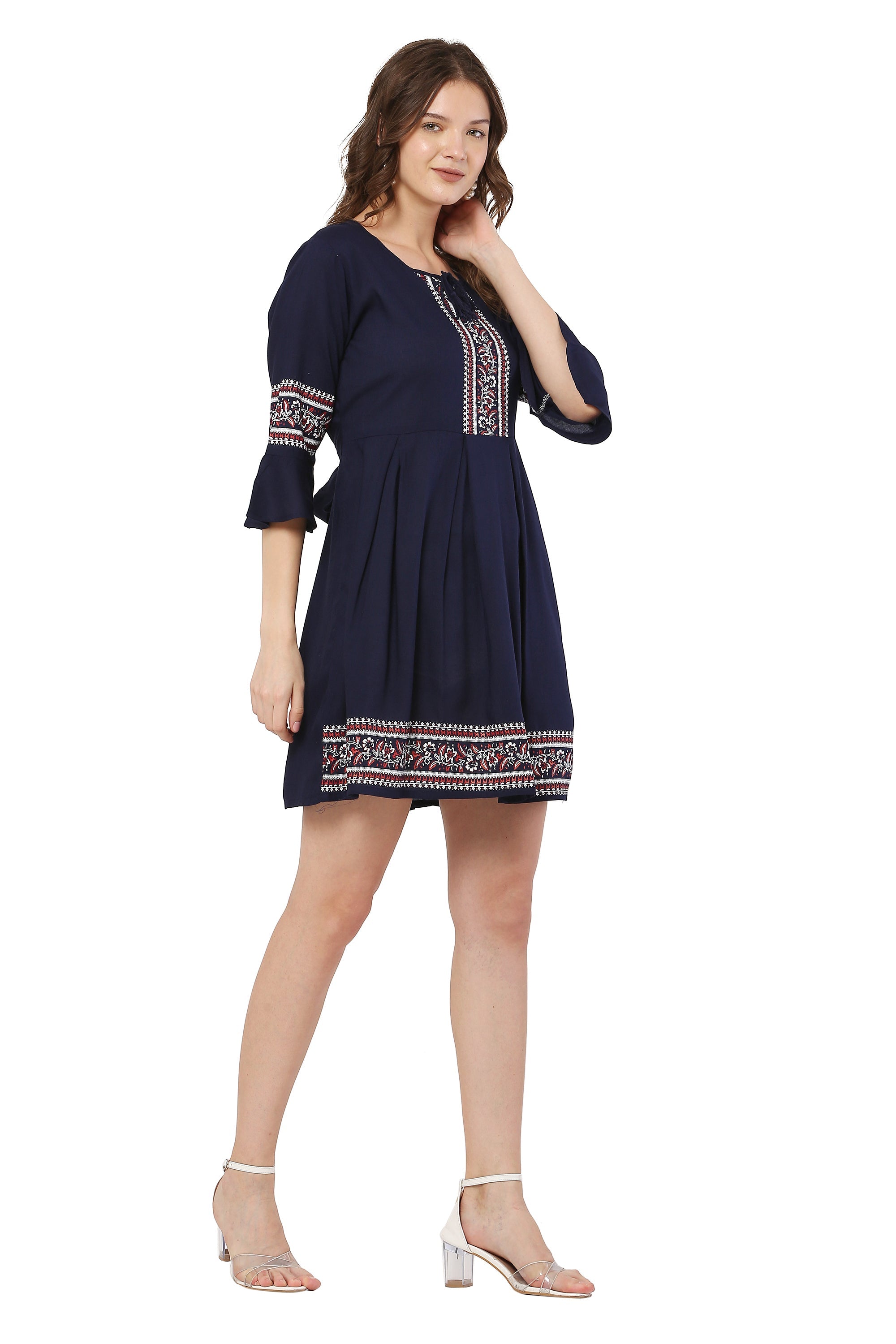 PAVONINE Navy Blue Color Rayon Fabric Printed Short Midi For Girls - Distacart