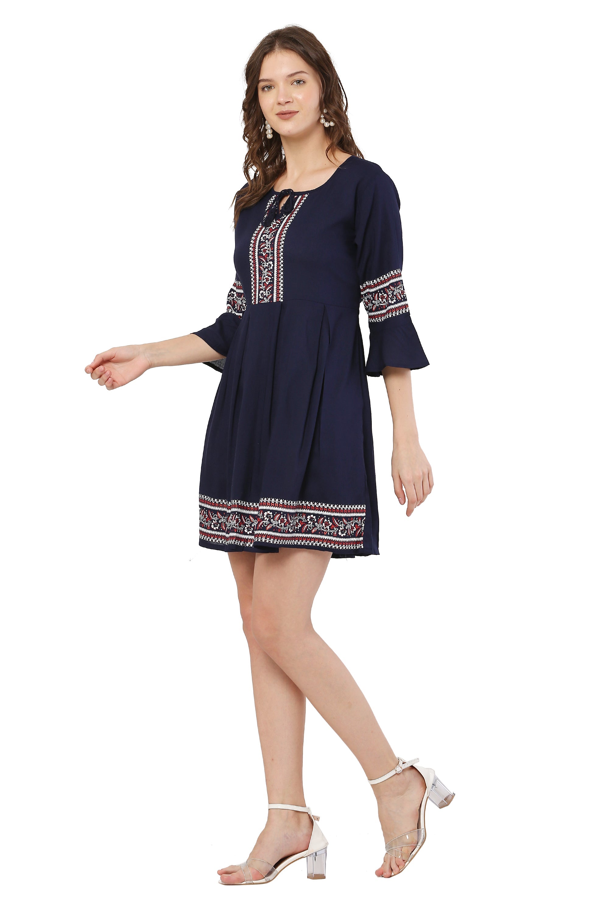PAVONINE Navy Blue Color Rayon Fabric Printed Short Midi For Girls - Distacart