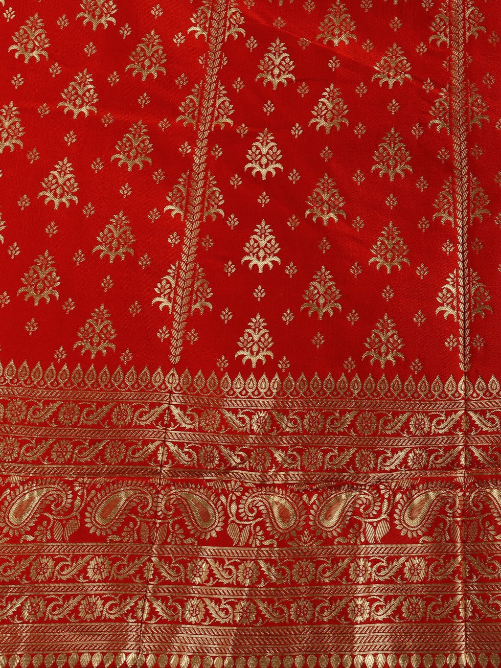 Lorenvalley Fashion Red Brocade Fabric Lehenga & Unstitched Blouse With Dupatta