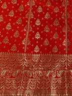 Lorenvalley Fashion Red Brocade Fabric Lehenga & Unstitched Blouse With Dupatta
