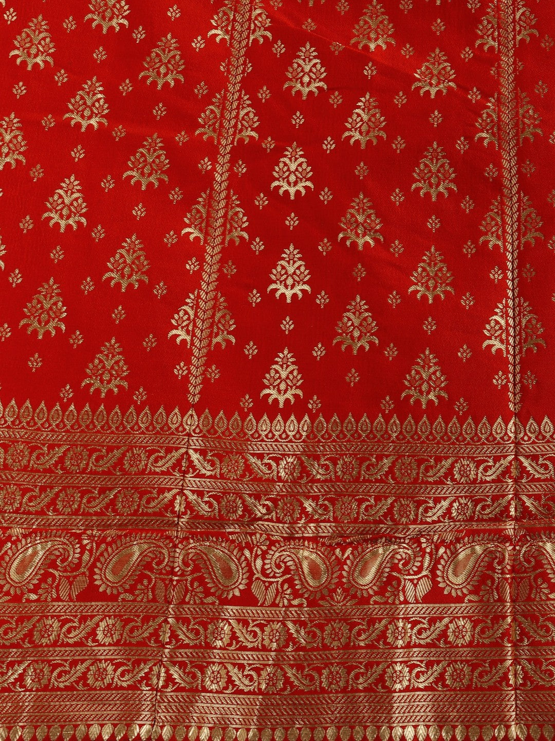 Lorenvalley Fashion Red Brocade Fabric Lehenga & Unstitched Blouse With Dupatta