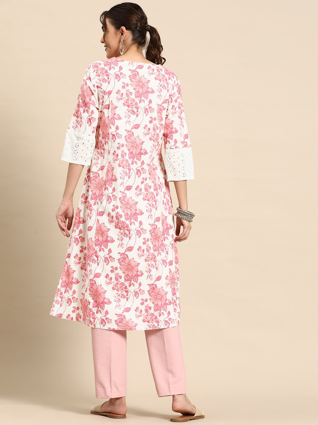 Sangria Floral Printed Cotton Slub Kurta