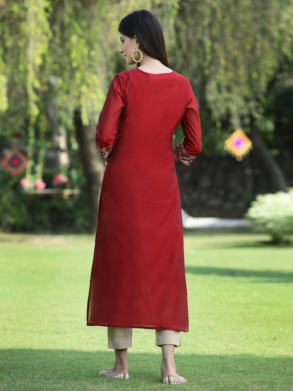 Juniper Womens Maroon Modal Chanderi Foil Printed Straight Kurta - Distacart