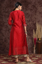 Juniper Women's Maroon Modal Chanderi Printed Straight Kurta - Distacart