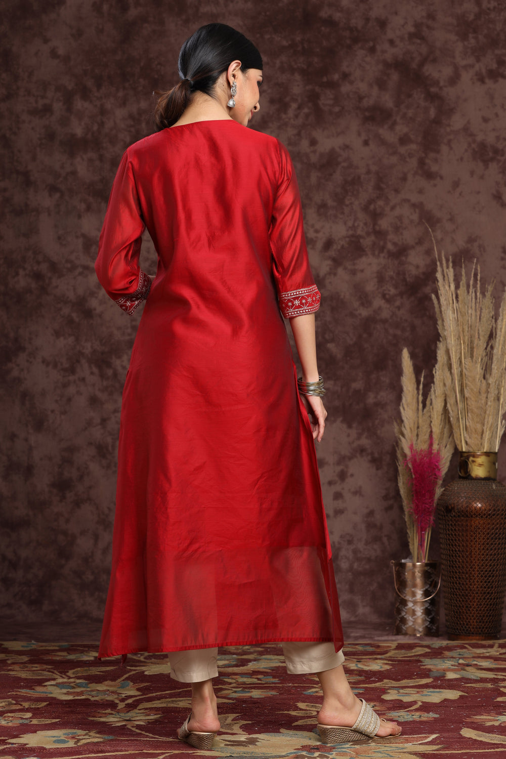 Juniper Women's Maroon Modal Chanderi Printed Straight Kurta - Distacart