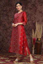 Juniper Women's Maroon Modal Chanderi Printed Straight Kurta - Distacart