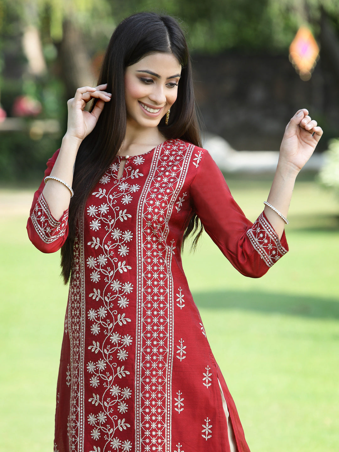 Juniper Womens Maroon Modal Chanderi Foil Printed Straight Kurta - Distacart