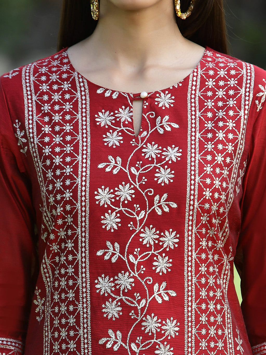 Juniper Womens Maroon Modal Chanderi Foil Printed Straight Kurta - Distacart
